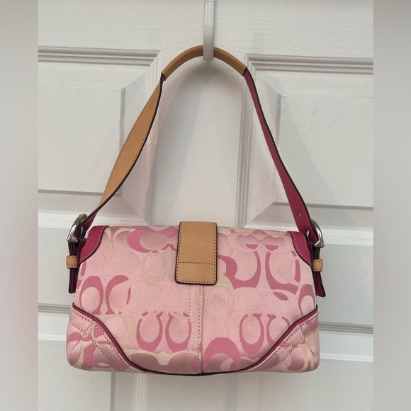 Coach RARE Vintage Y2K Pink Signature Soho Shoulder Bag w Tan Leather Trim - Picture 2 of 13